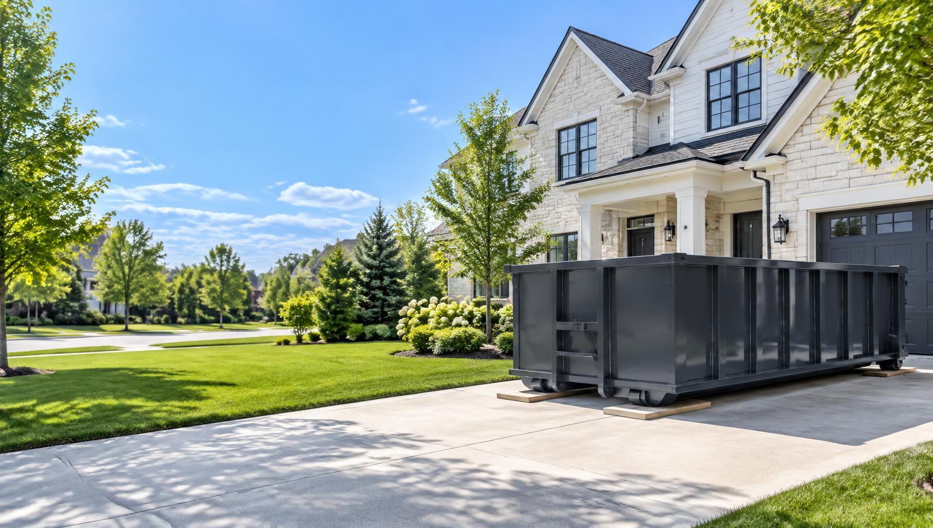 Roll-off dumpster in a Columbus driveway